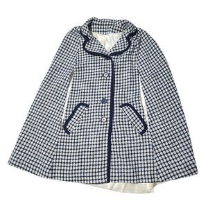 Vintage Juli De Roma Cape Coat Blue White Check Sherlock Trim Pockets